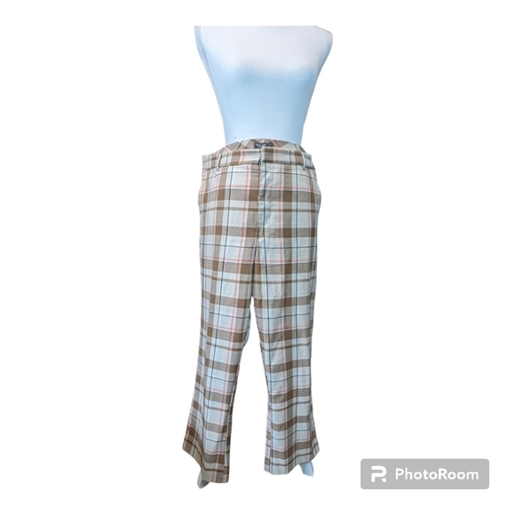 Abercrombie And Fitch Plaid Ankle Pants Womens XL High Waisted Wide Leg - Picture 3 of 13
